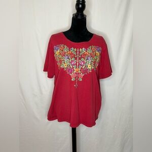 Sabaku Red Tee with Multicolor Floral Design